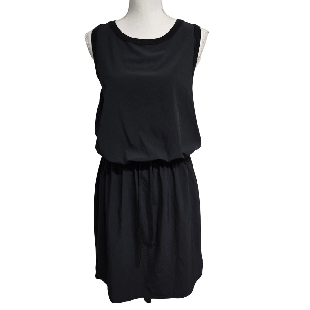 Athleta Black Sleeveless Blouson Drawstring Waist Dress Sporty Casual Women's M